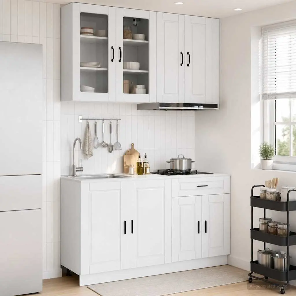 Kitchen Cabinet Engineered Wood 4 Piece High Gloss White Modern