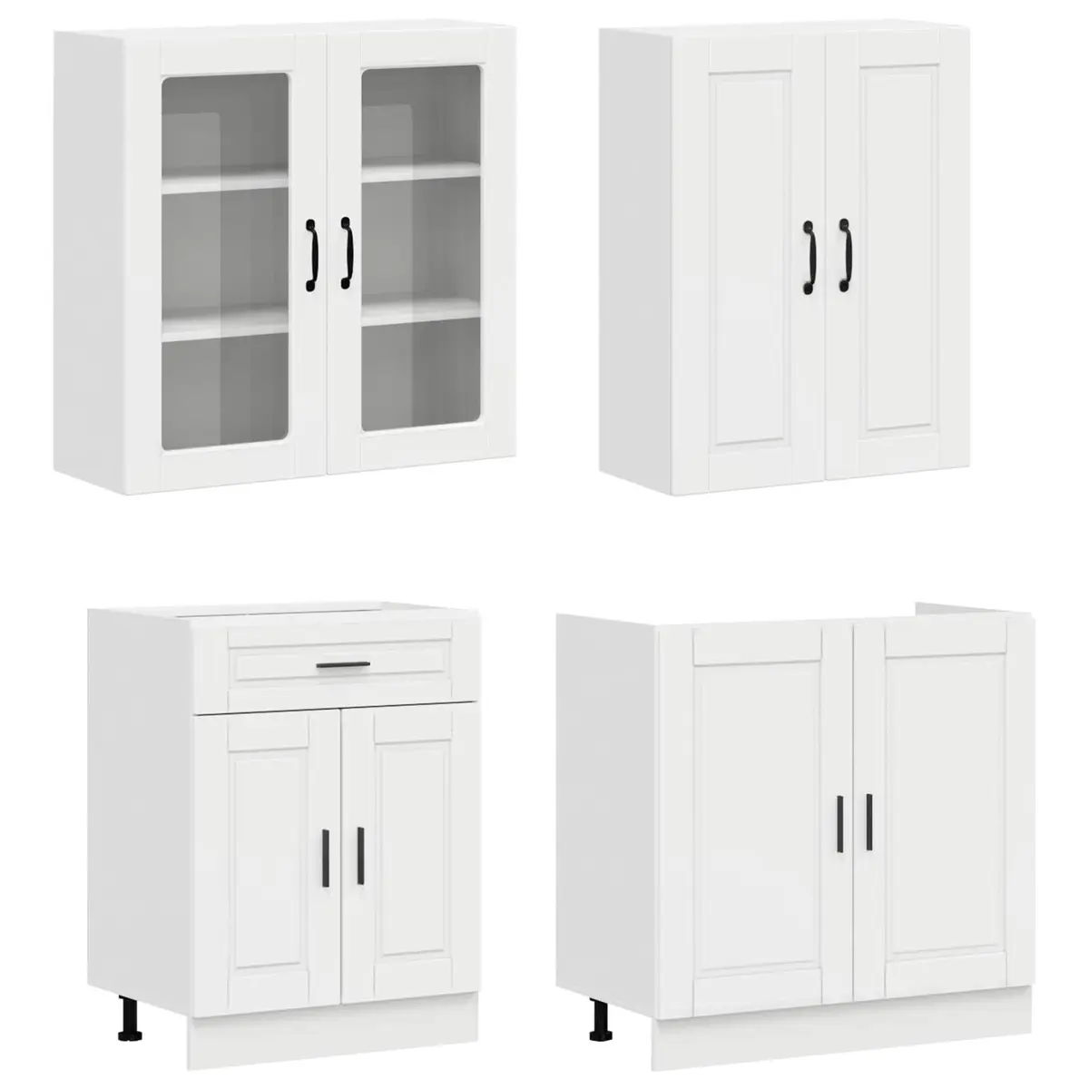 Kitchen Cabinet Engineered Wood 4 Piece High Gloss White Modern