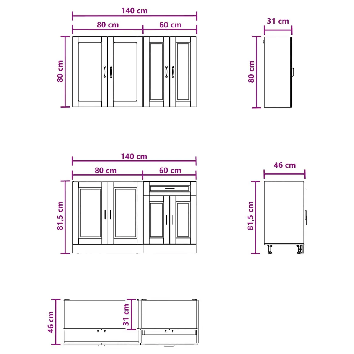 Kitchen Cabinet Engineered Wood 4 Piece High Gloss White Modern