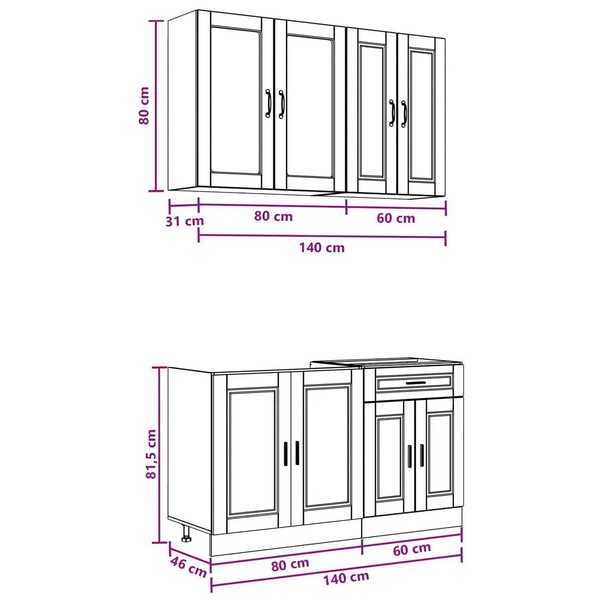 Kitchen Cabinet Engineered Wood 4 Piece High Gloss White Modern