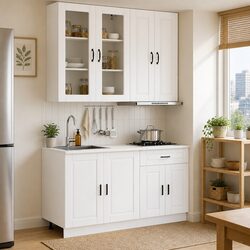 Durable 4-Piece White Kitchen Cabinet Storage Unit