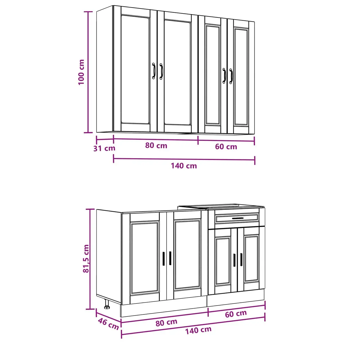 4-Piece White Kitchen Cabinet Storage Unit