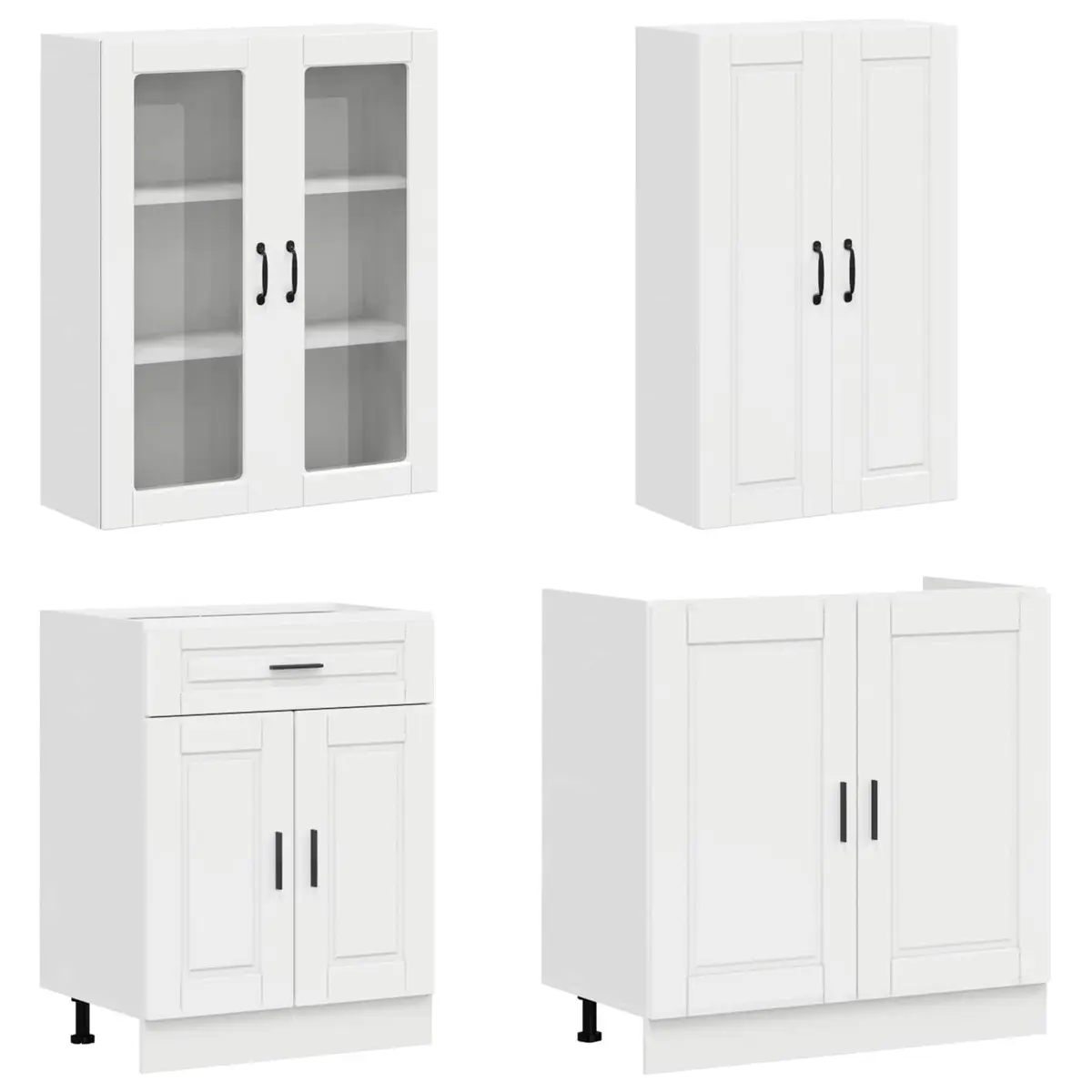Kitchen Cabinet Engineered Wood 4 Piece High Gloss White