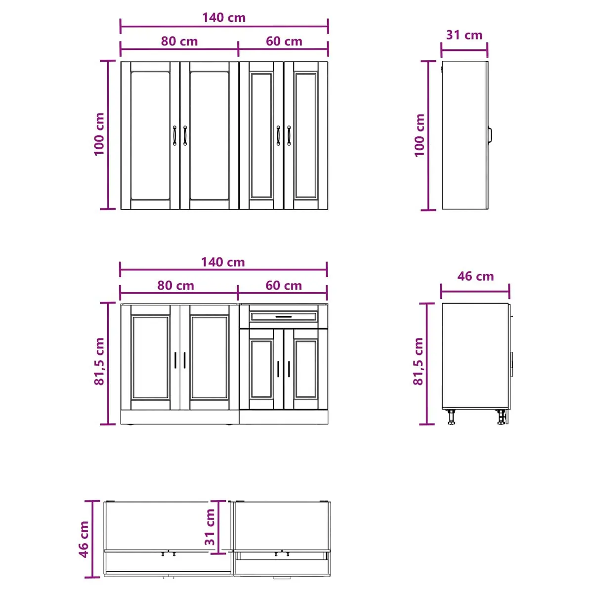 Kitchen Cabinet Engineered Wood 4 Piece High Gloss White