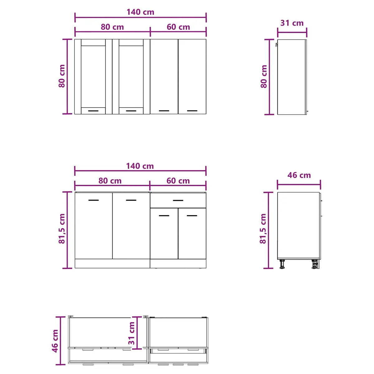 Kitchen Unit Engineered Wood 4 Pieces White Storage Cabinet Organizer