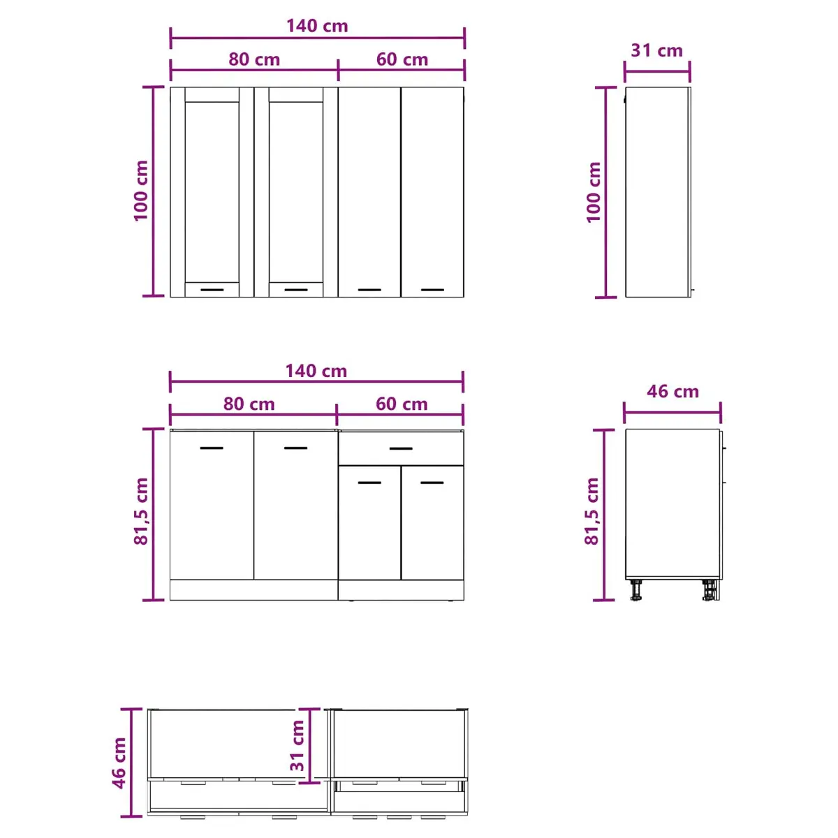 LYON 4-Piece White Engineered Wood Kitchen Storage Set