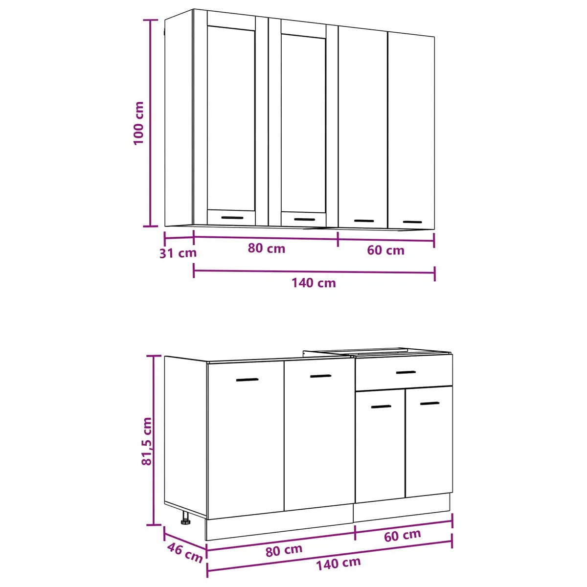 LYON 4-Piece White Engineered Wood Kitchen Storage Set