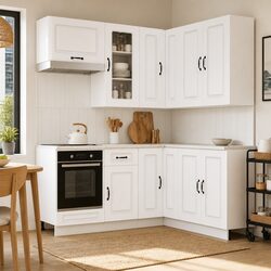 White 8-Piece Engineered Wood Kitchen Cabinet Unit