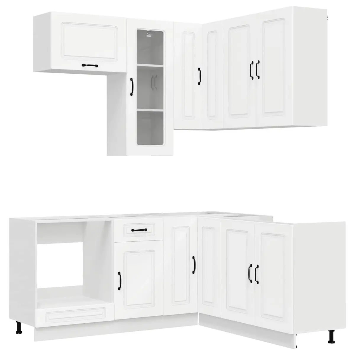 8-Piece White Engineered Wood Kitchen Cabinets