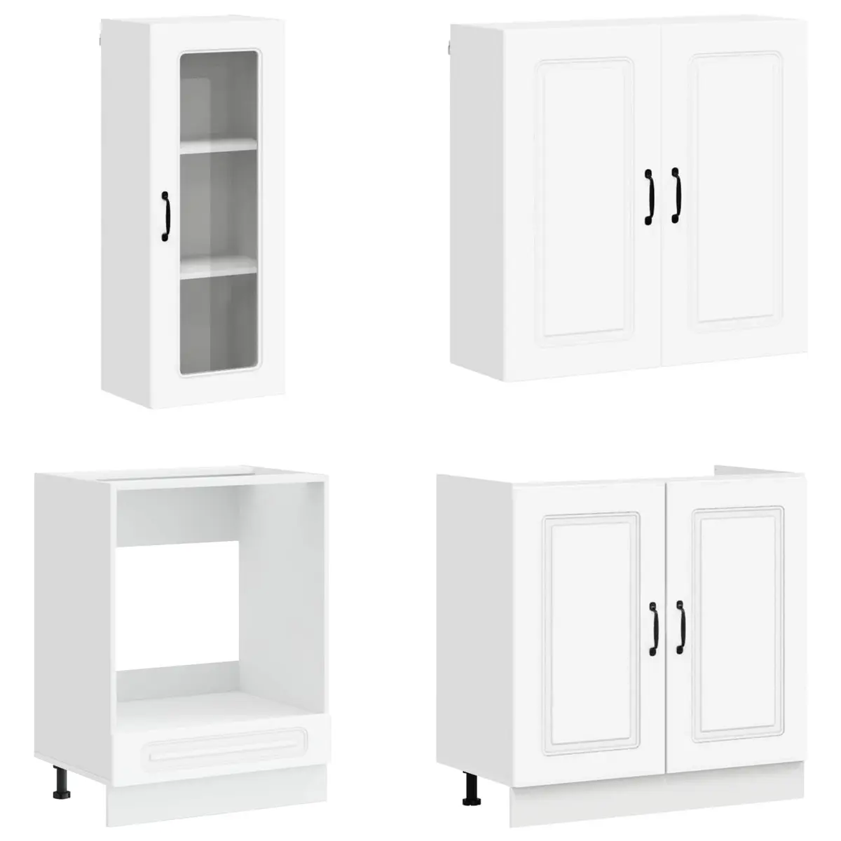8-Piece White Engineered Wood Kitchen Cabinets