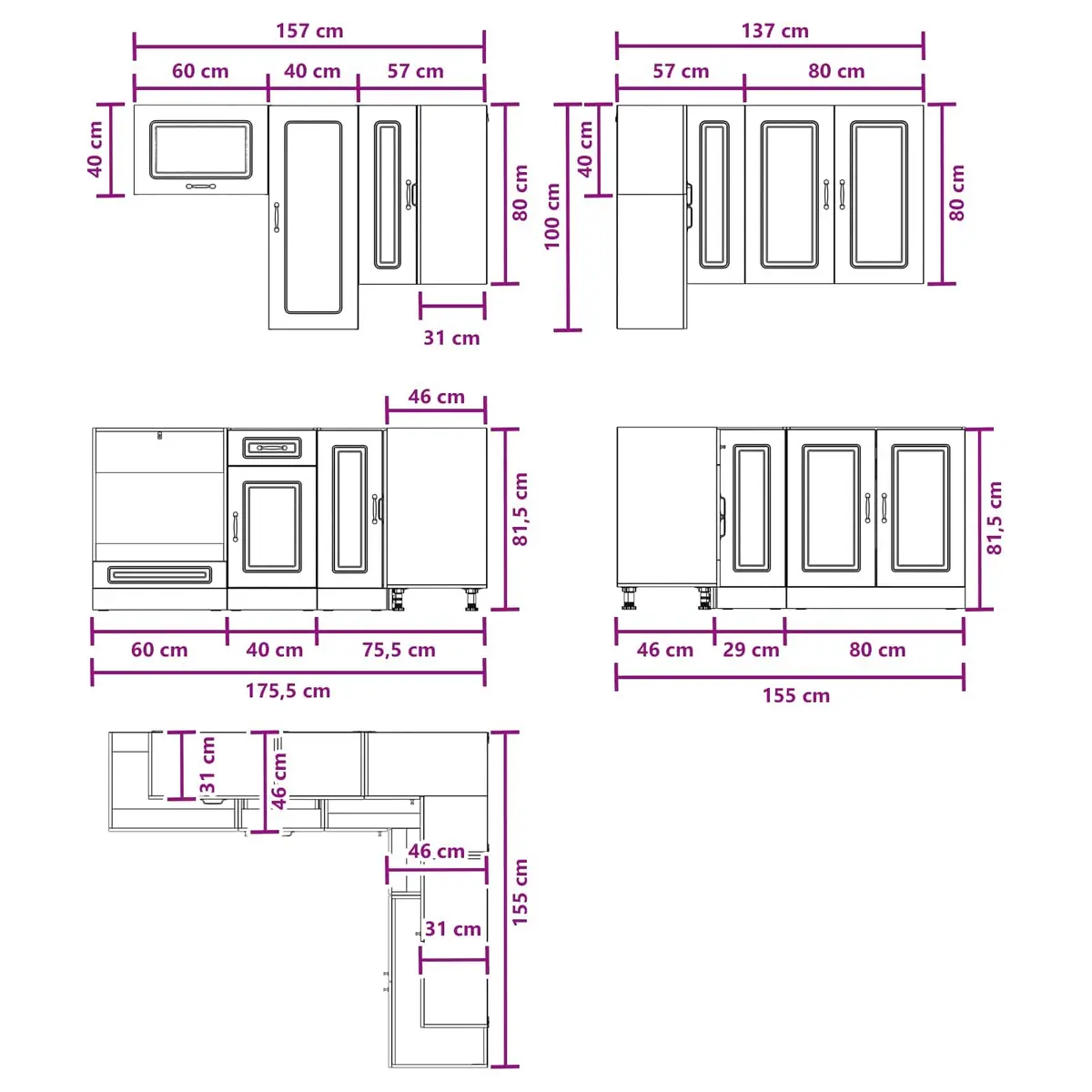 8-Piece White Engineered Wood Kitchen Cabinets
