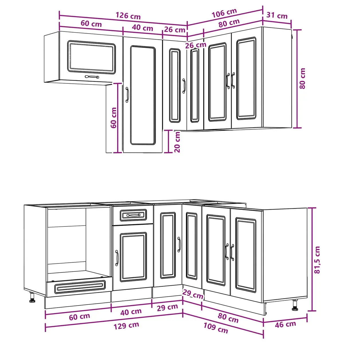 8-Piece White Engineered Wood Kitchen Cabinets