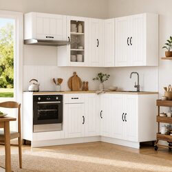 Modern White Engineered Wood Kitchen Unit 8 Piece Set