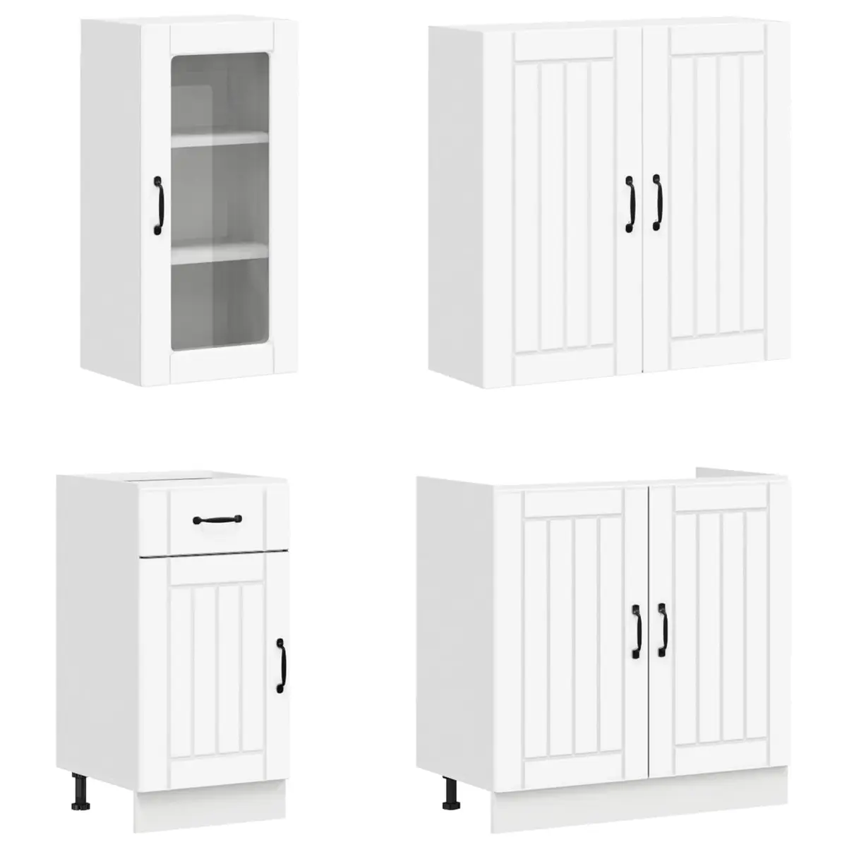 White Engineered Wood Kitchen Unit 8 Piece Set