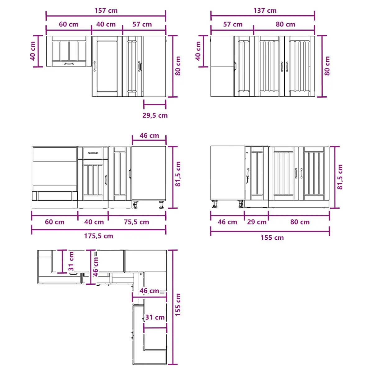 White Engineered Wood Kitchen Unit 8 Piece Set