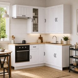 Modern 8 Piece White Engineered Wood Kitchen Cabinet Unit