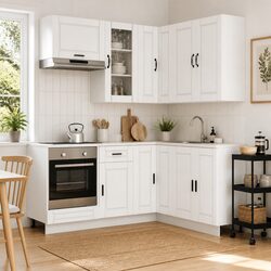 Sturdy 8 Piece White Engineered Wood Kitchen Cabinet Set