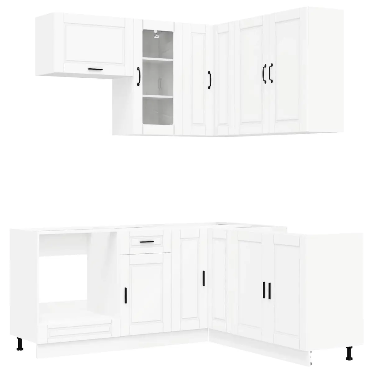 8 Piece White Engineered Wood Kitchen Cabinet Set