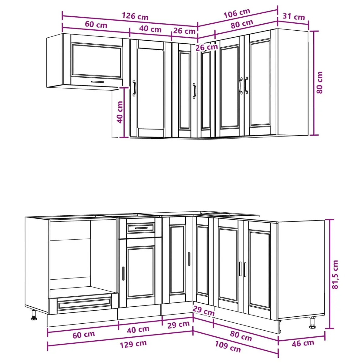 8 Piece White Engineered Wood Kitchen Cabinet Set