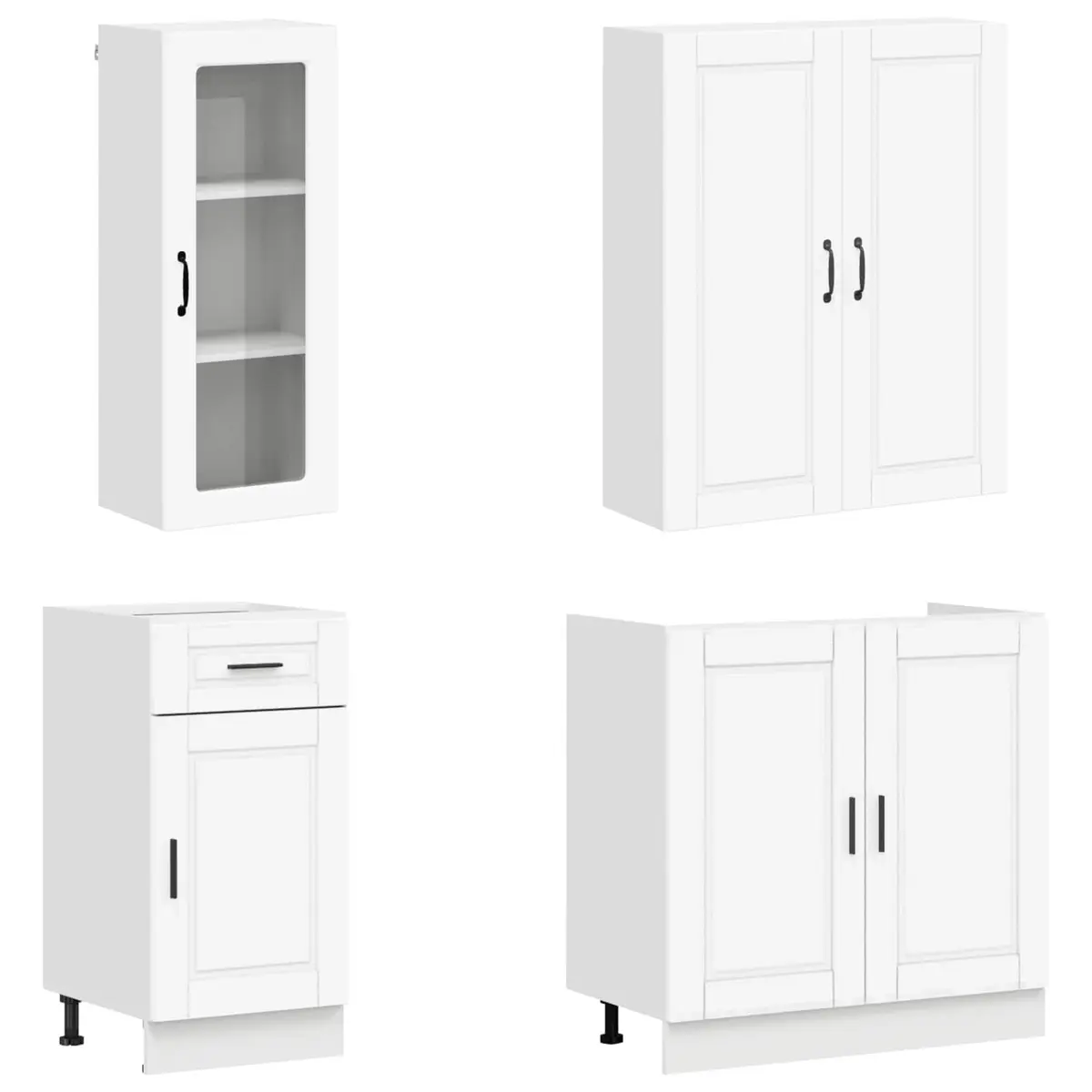 Kitchen Unit Engineered Wood 8 Piece White Cabinet Storage Furniture