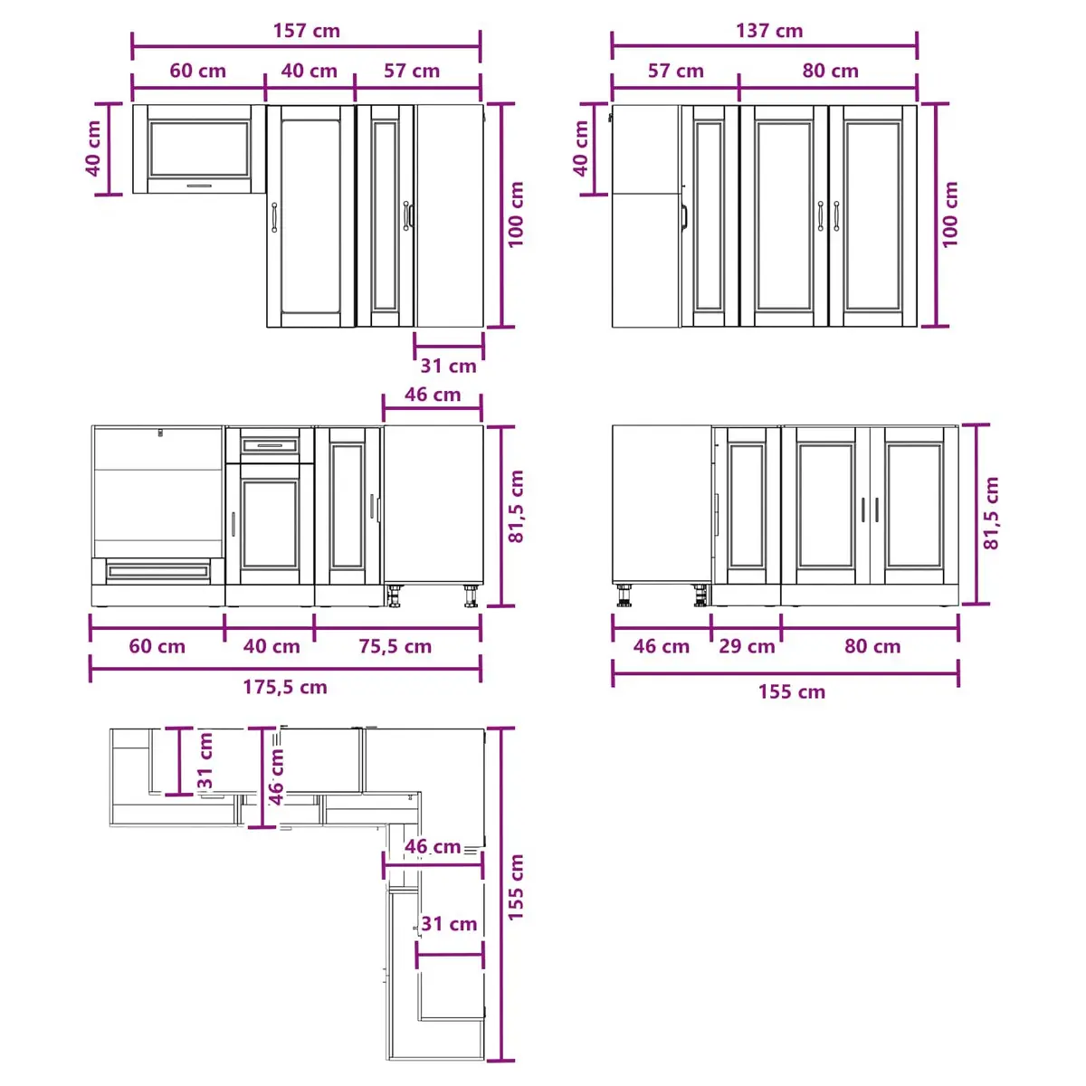 Kitchen Unit Engineered Wood 8 Piece White Cabinet Storage Furniture