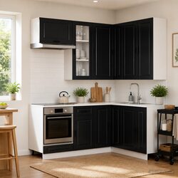 Durable 8-Piece Modern Kitchen Cabinet Unit in Black
