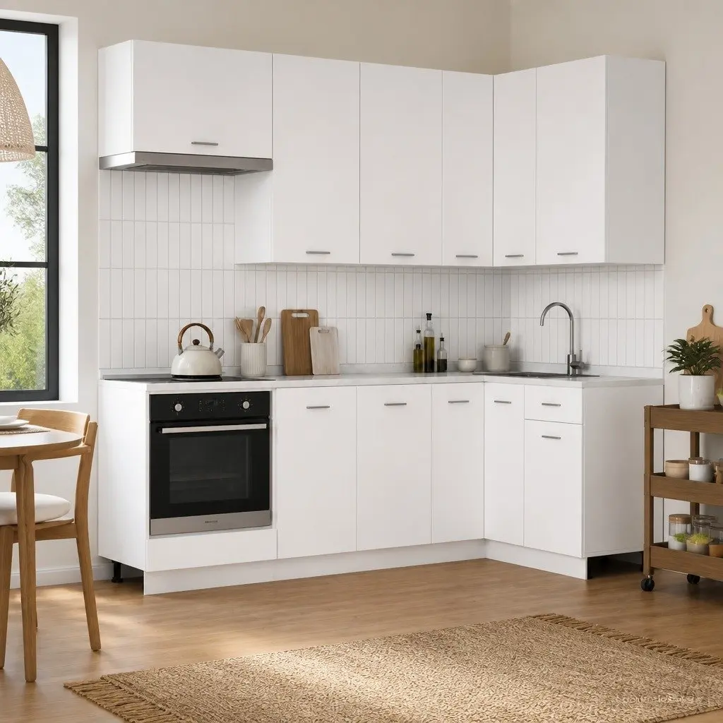 8-Piece White Kitchen Cabinet Set with Durable Build
