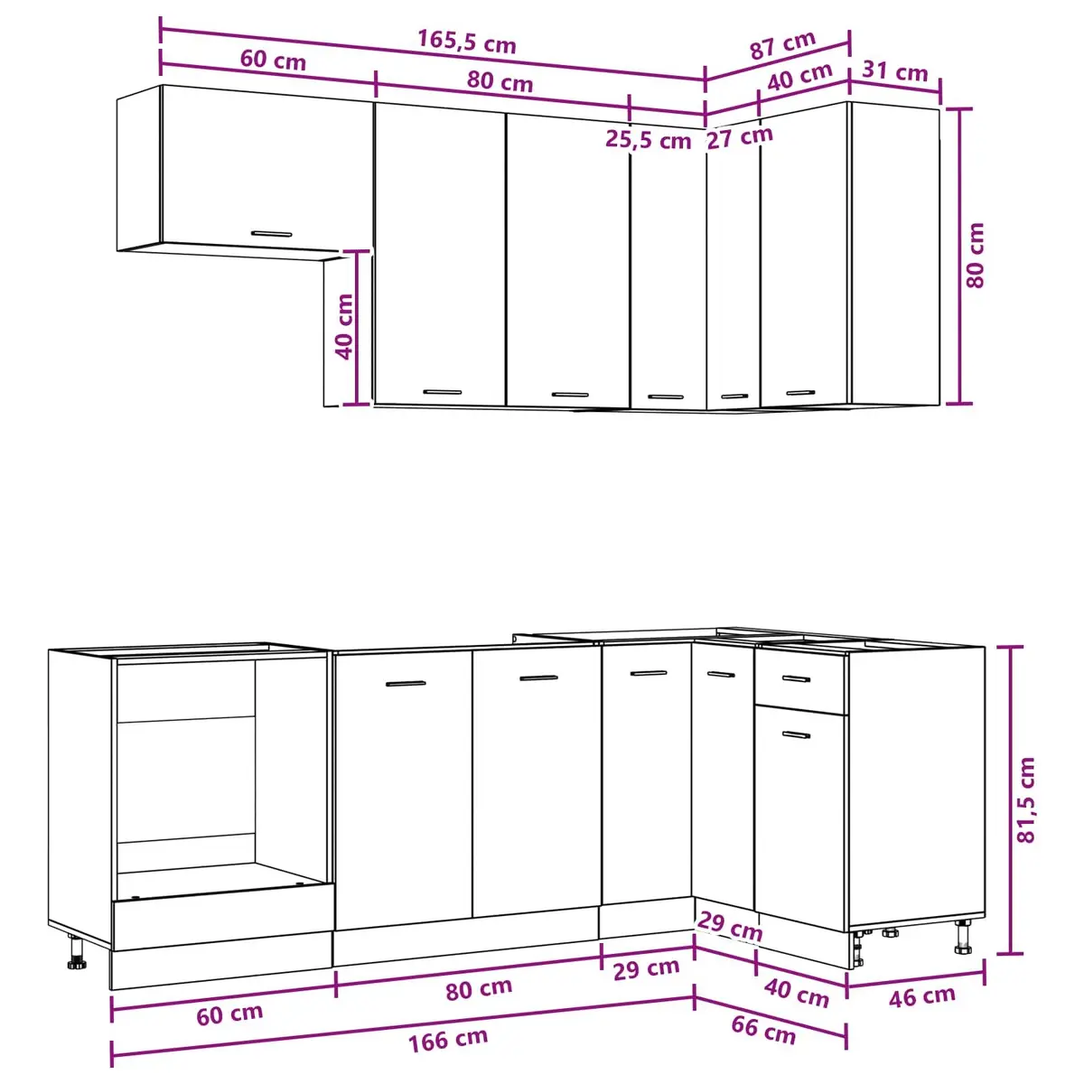 8-Piece White Kitchen Cabinet Set with Durable Build