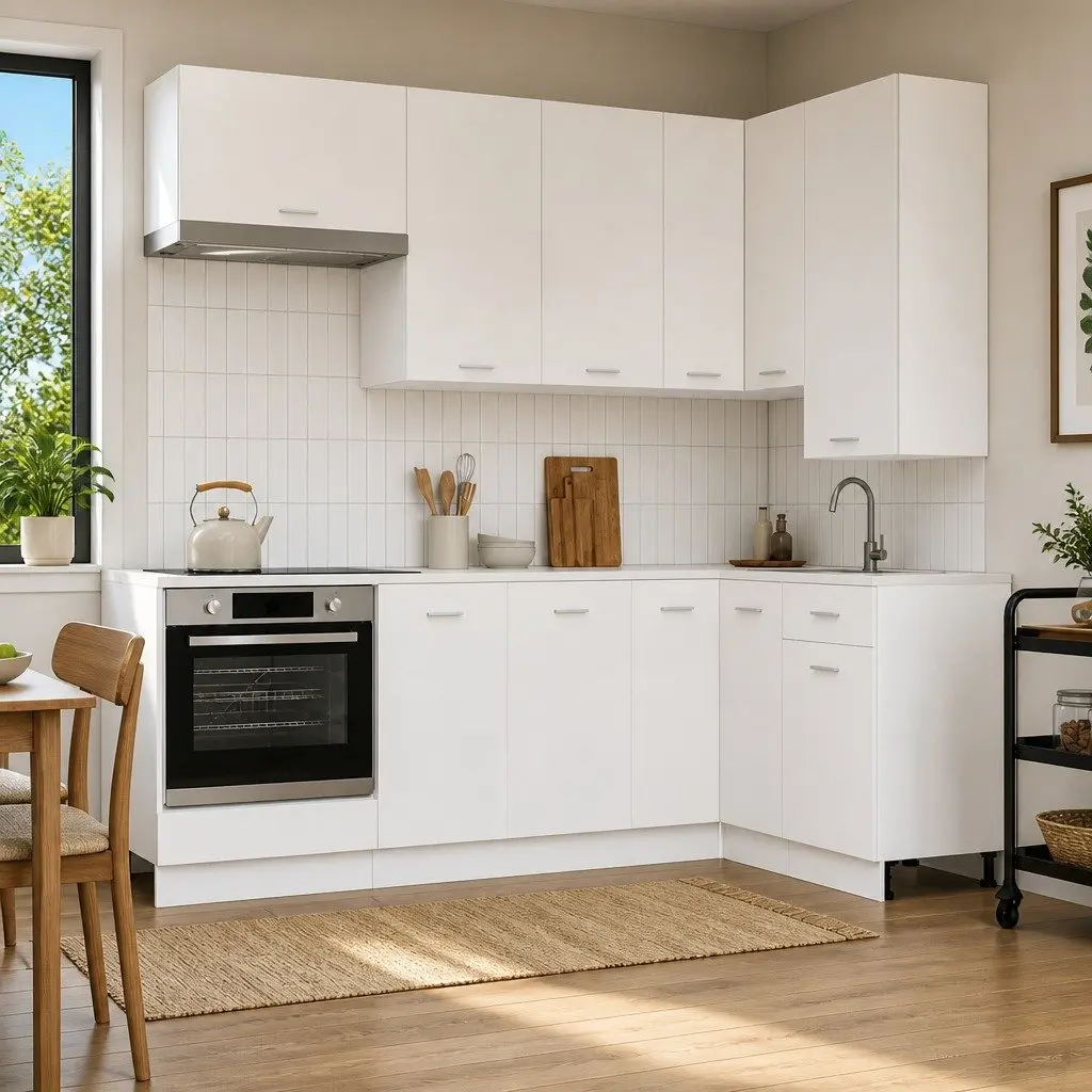8 Piece White Modern Kitchen Storage Cabinet