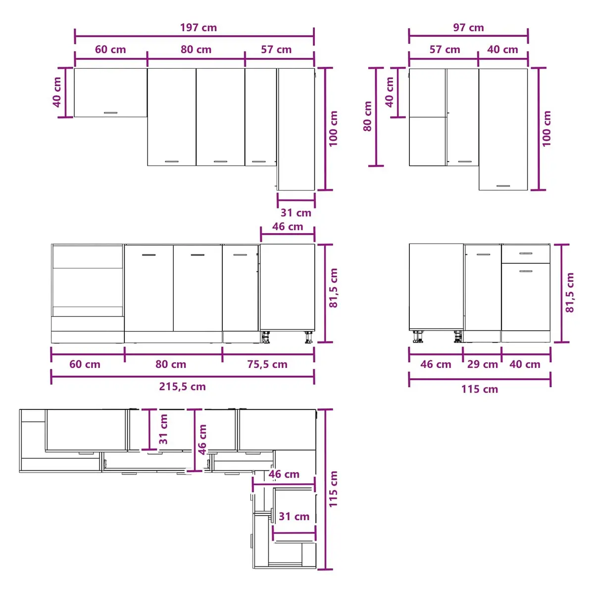8 Piece White Modern Kitchen Storage Cabinet