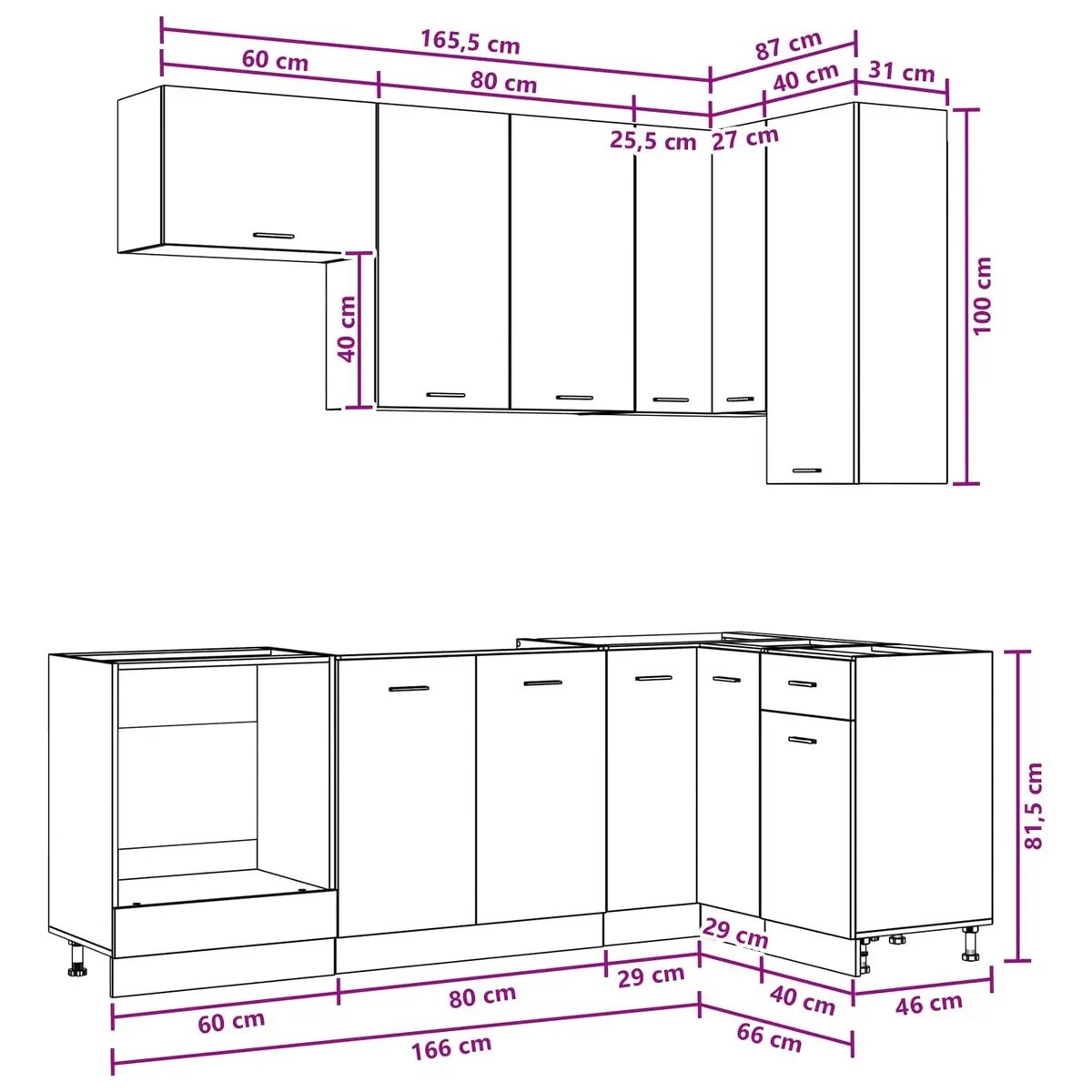 8 Piece White Modern Kitchen Storage Cabinet