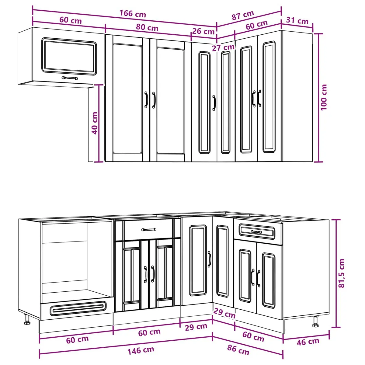 8-Piece White Engineered Wood Kitchen Cabinet