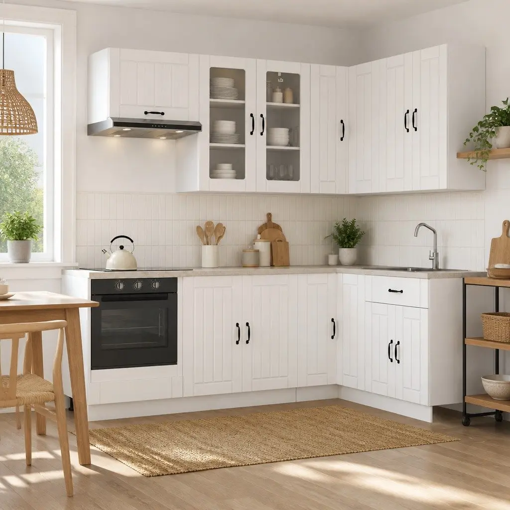 8-Piece White Kitchen Storage Unit with Adjustable Feet