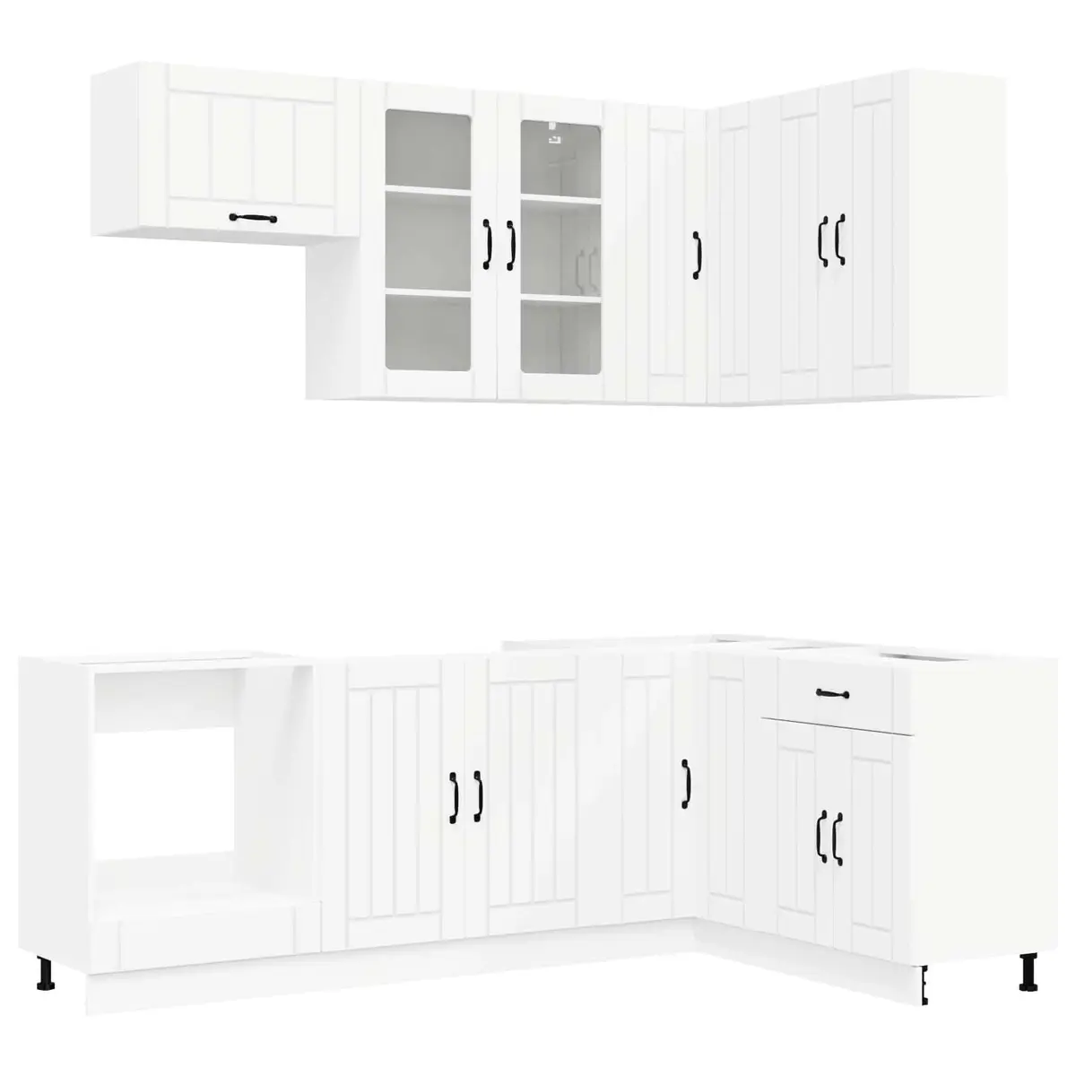 8-Piece White Kitchen Storage Unit with Adjustable Feet