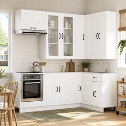 Modern Kitchen Unit 8 Piece Storage Cabinet White Engineered Wood Contemporary