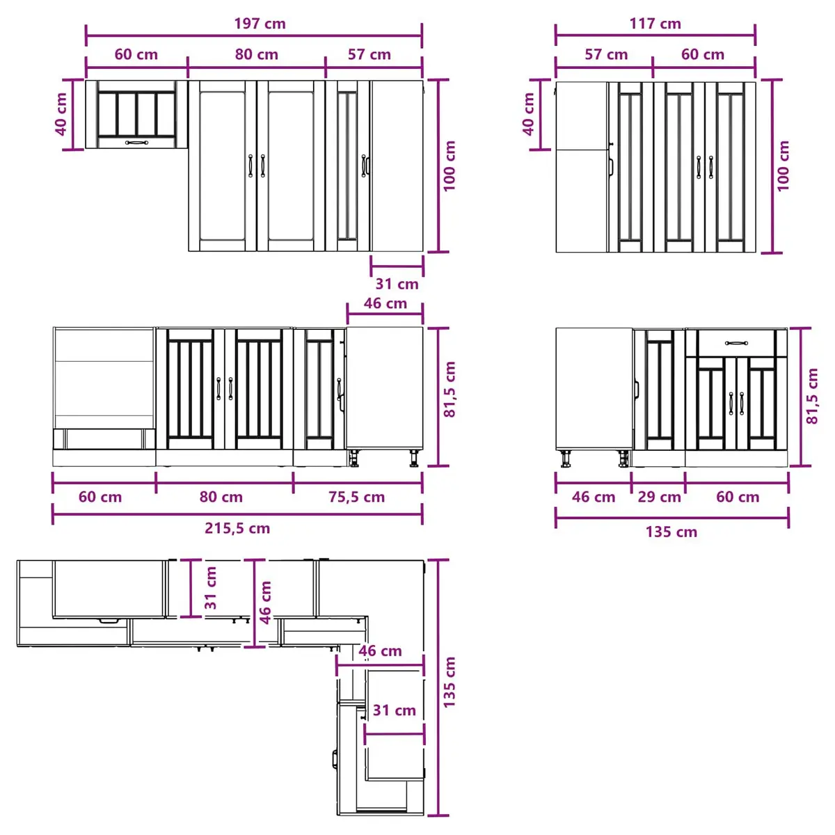 8 Piece White Kitchen Storage Unit in Engineered Wood