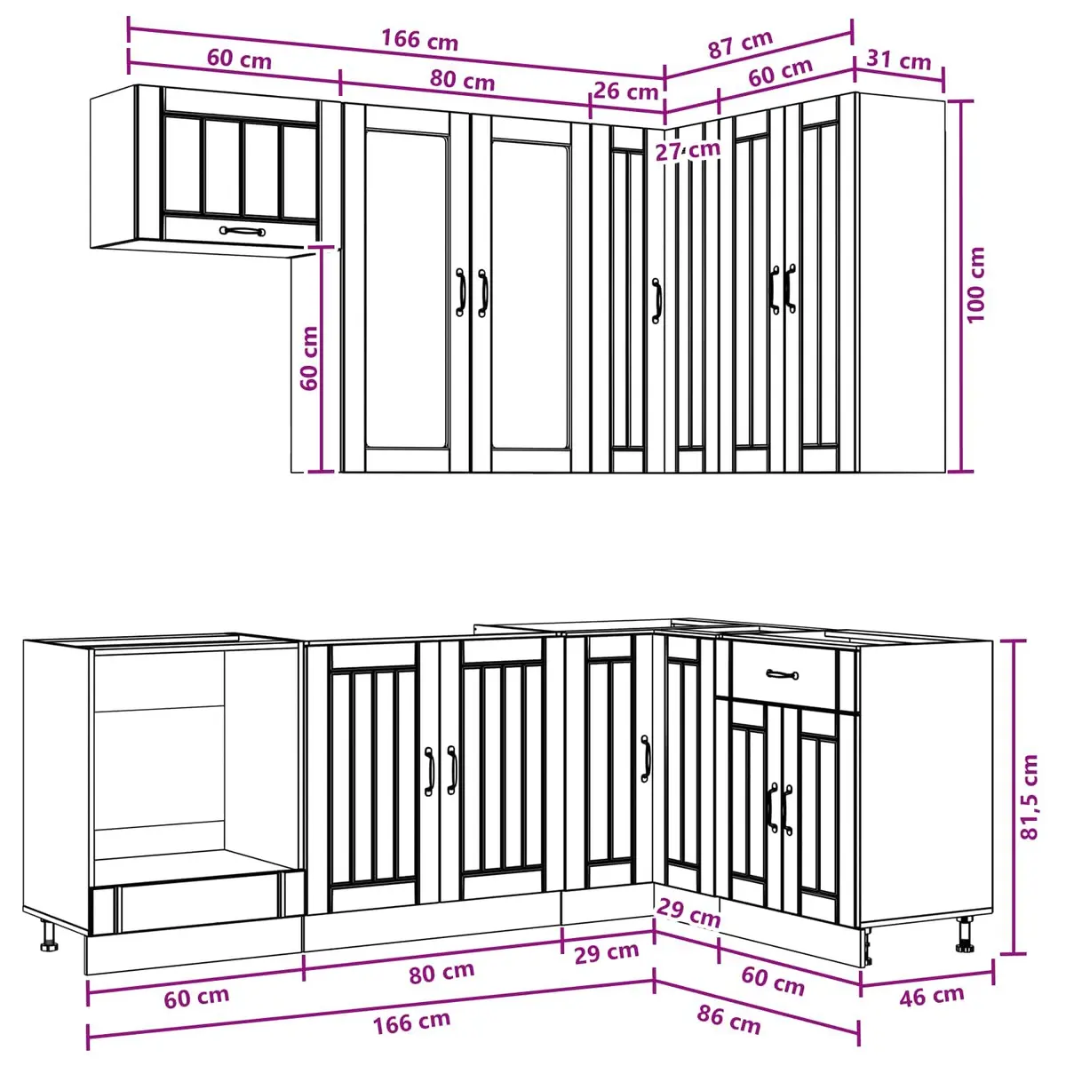8 Piece White Kitchen Storage Unit in Engineered Wood