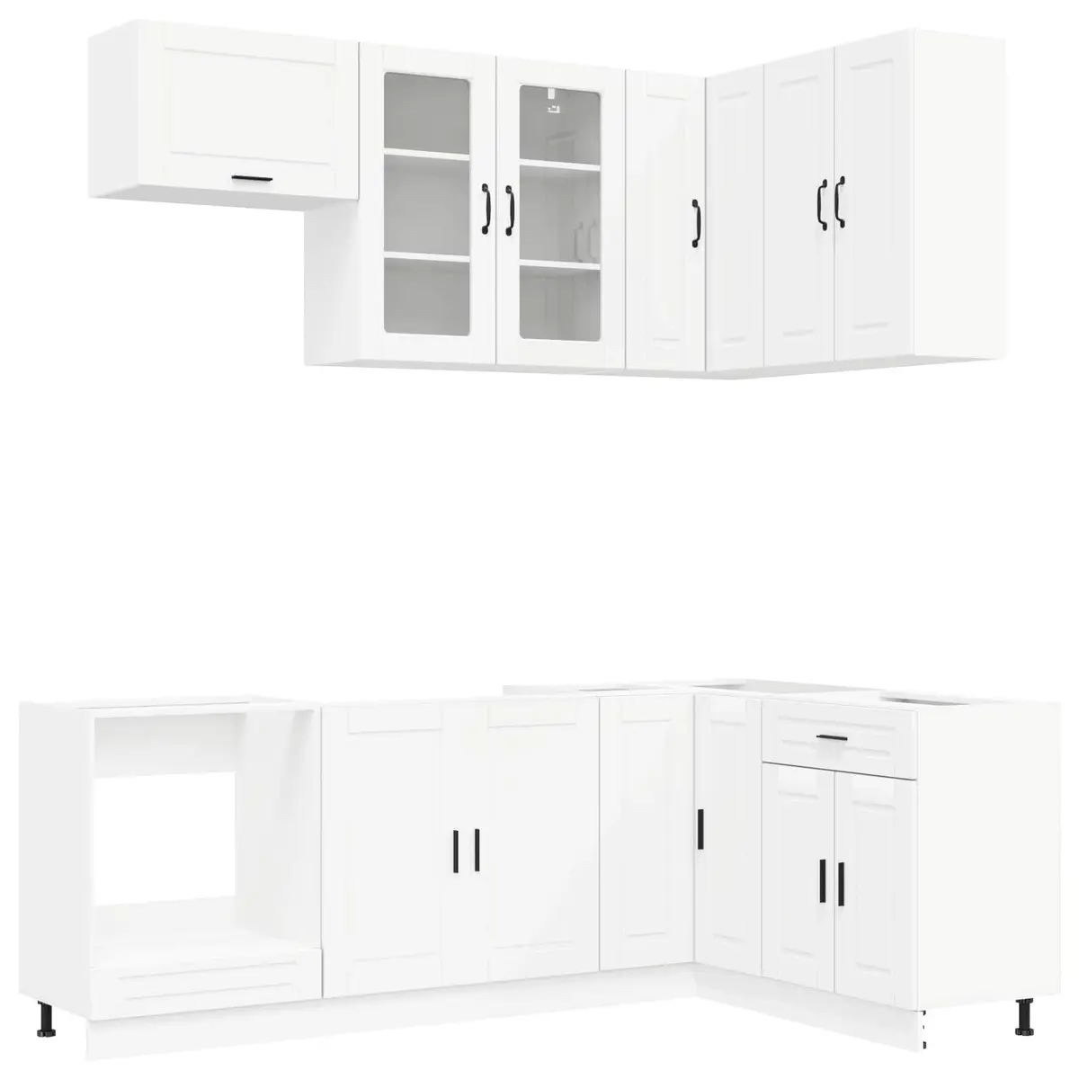 8-Piece Modern White Engineered Wood Kitchen Cabinet Unit