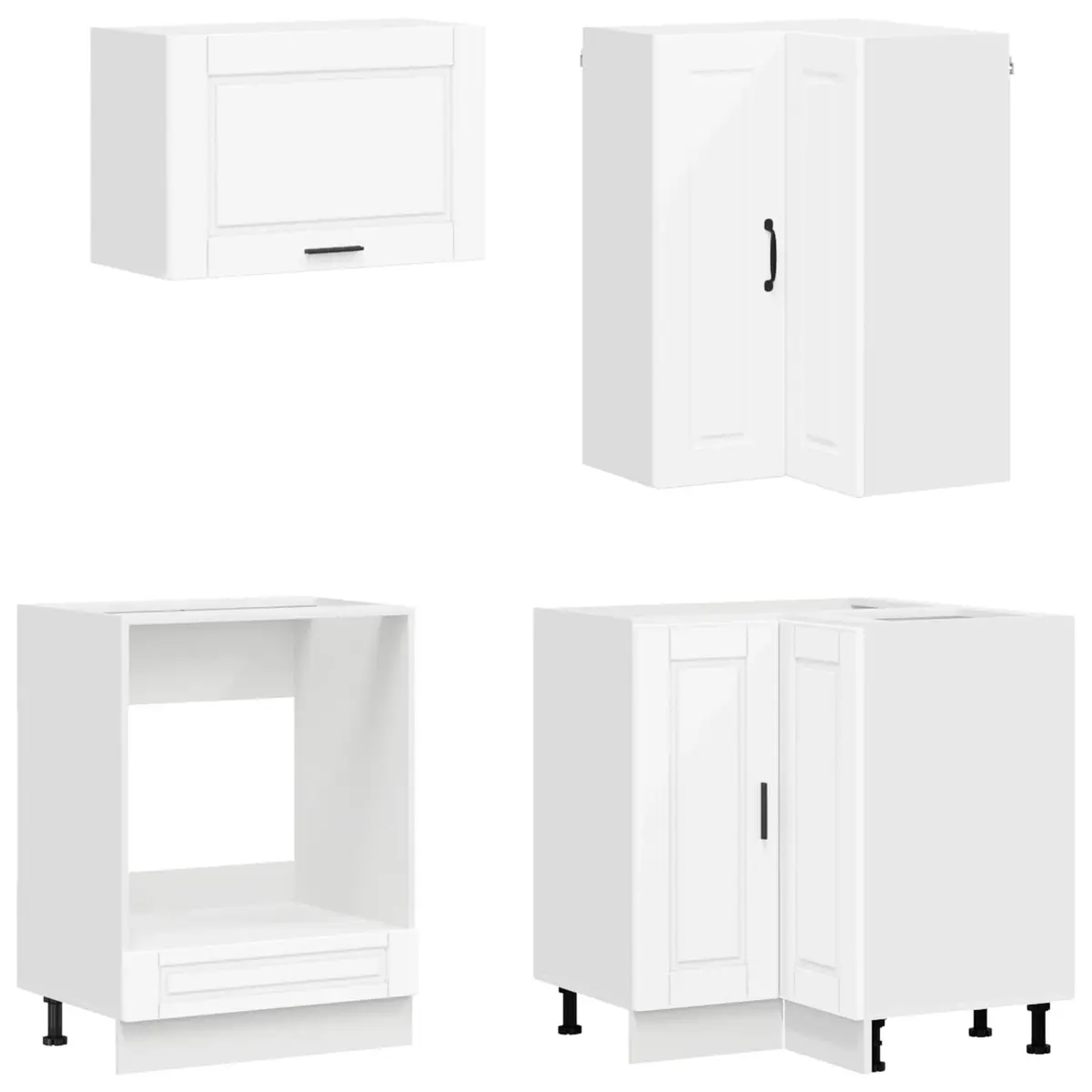 8-Piece Modern White Engineered Wood Kitchen Cabinet Unit