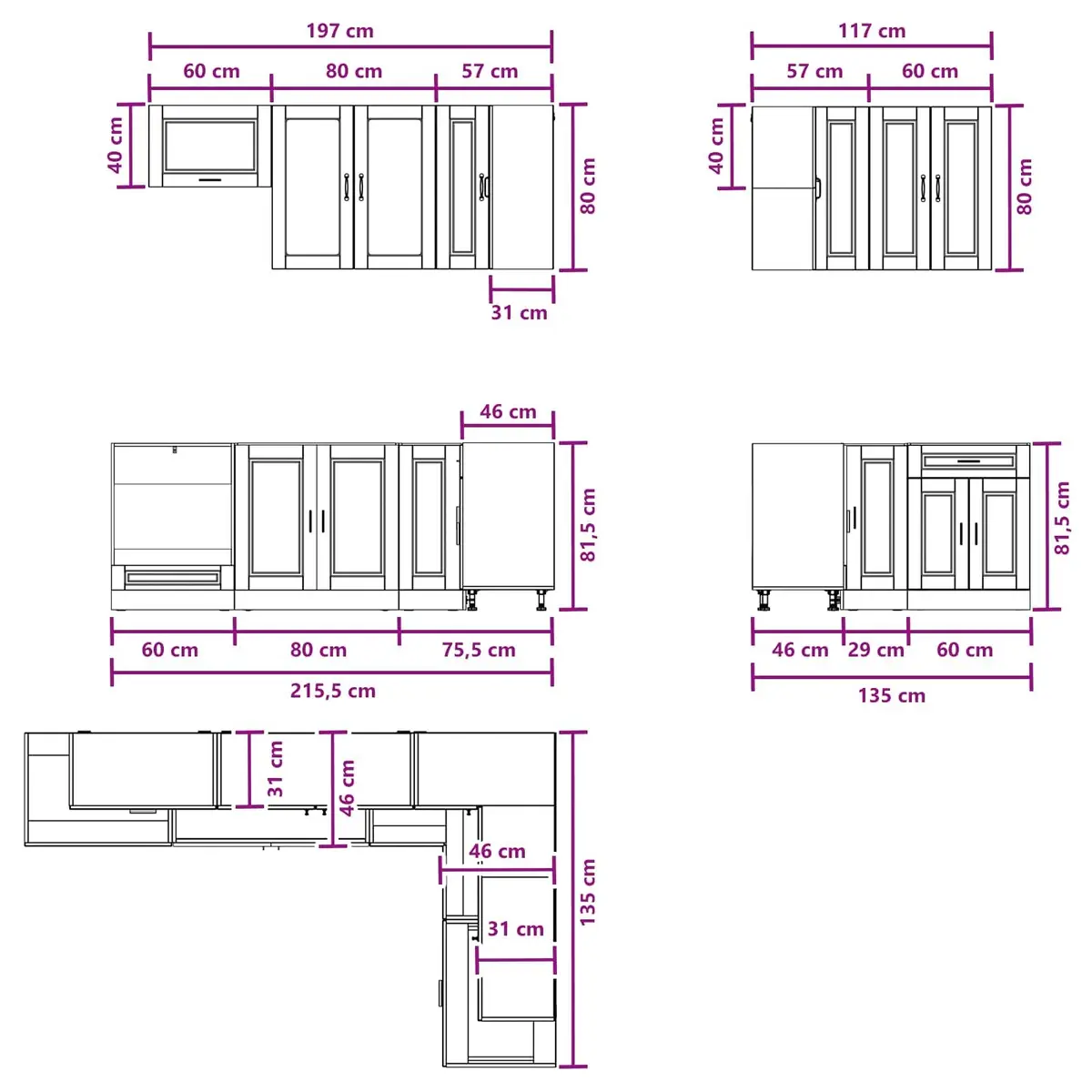 8-Piece Modern White Engineered Wood Kitchen Cabinet Unit