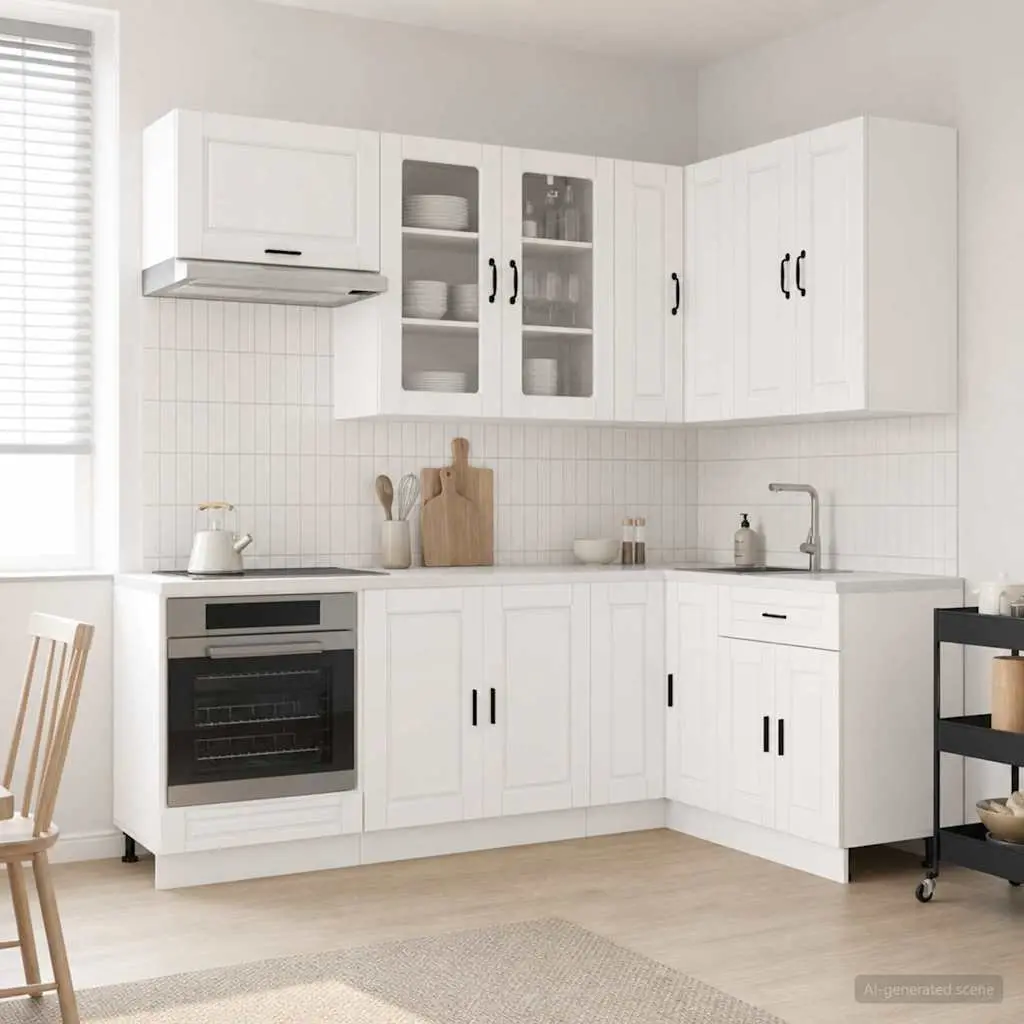 Kitchen Cabinet Engineered Wood 8 Piece High Gloss White Storage Unit