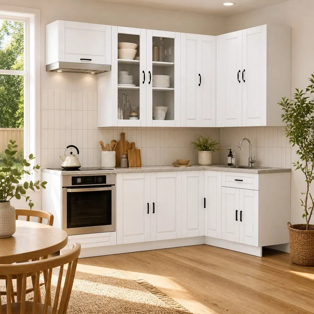 8-Piece White Engineered Wood Kitchen Cabinet Unit