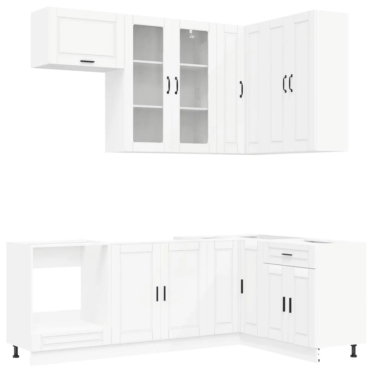8-Piece White Engineered Wood Kitchen Cabinet Unit