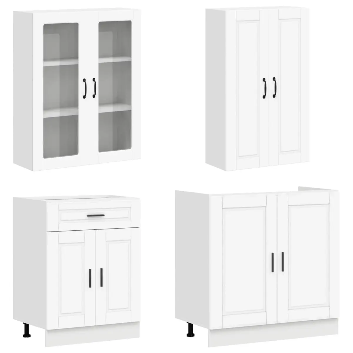 8-Piece White Engineered Wood Kitchen Cabinet Unit
