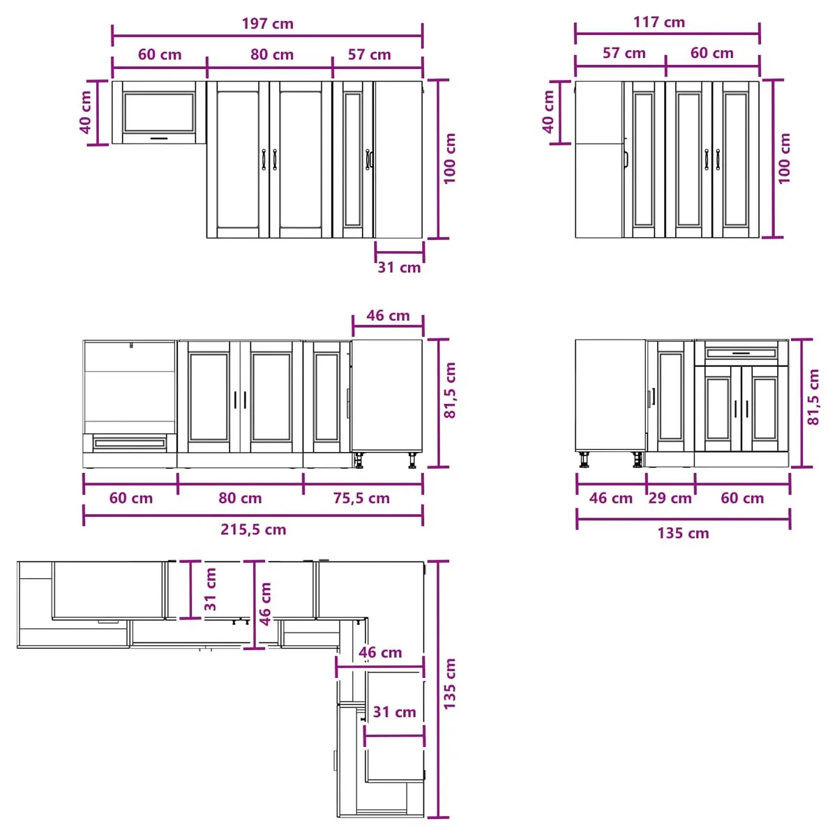 8-Piece White Engineered Wood Kitchen Cabinet Unit