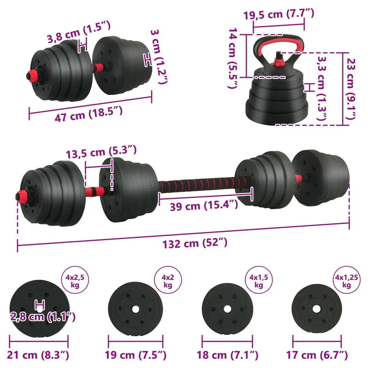 Adjustable 4-in-1 Dumbbell Set 40kg for Home Workouts