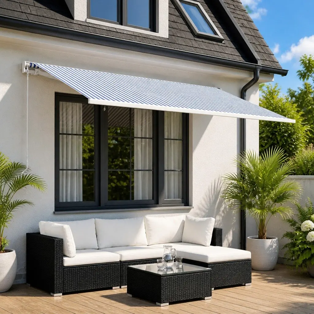 Blue White Awning Replacement Fabric 300 x 250 cm