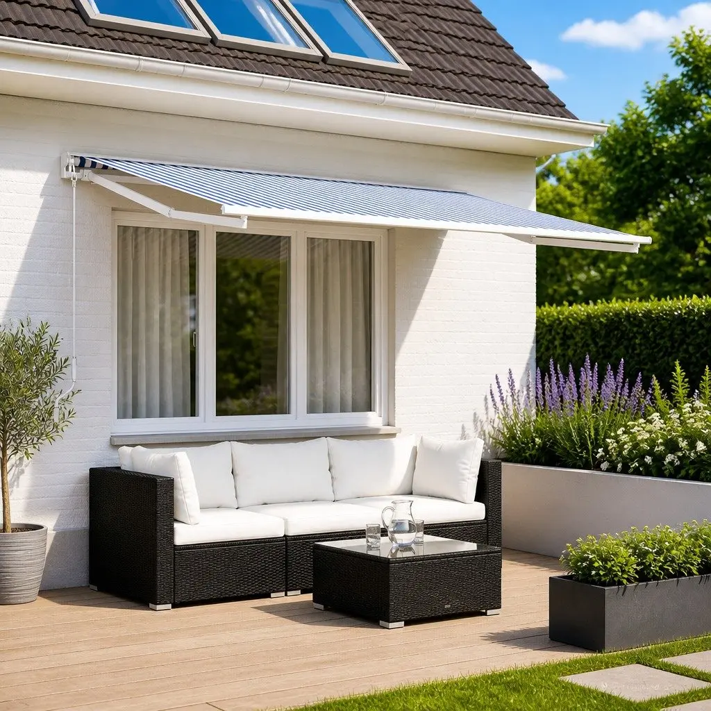 Awning Replacement Fabric Polyester 400 x 300 cm Blue White