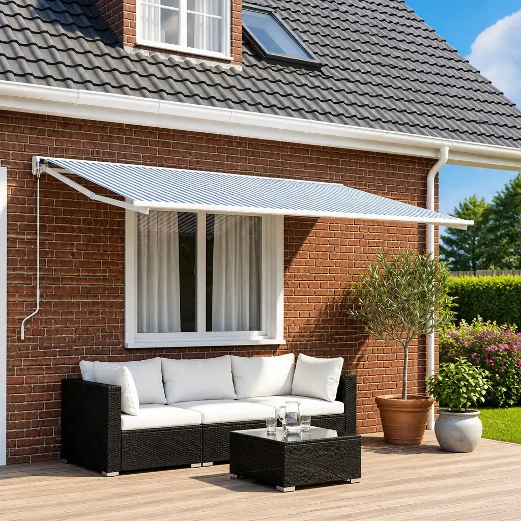 Blue White Awning Replacement Fabric 400 x 350 cm