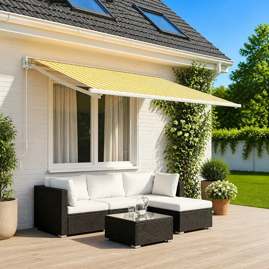 Awning Replacement Fabric Polyester 400 x 350 cm Yellow White